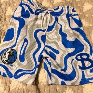 BKTSQD Dallas Mavericks Kids Blue and Gray Basketball Shorts YXL